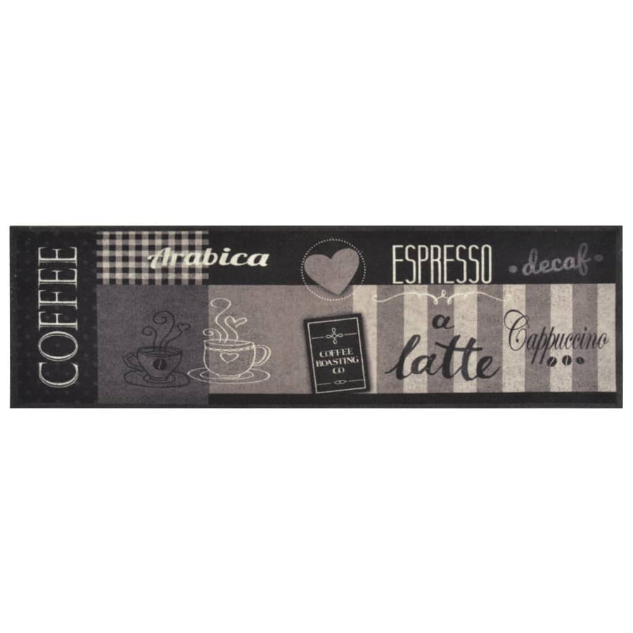 Keukenmat Wasbaar Koffieprint Fluweel Zwart 45 x 150 cm Koffiebruin