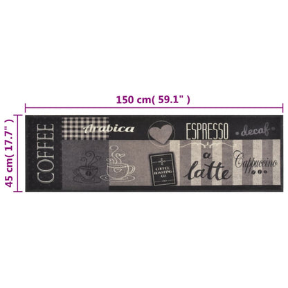 Keukenmat Wasbaar Koffieprint Fluweel Zwart 45 x 150 cm Koffiebruin