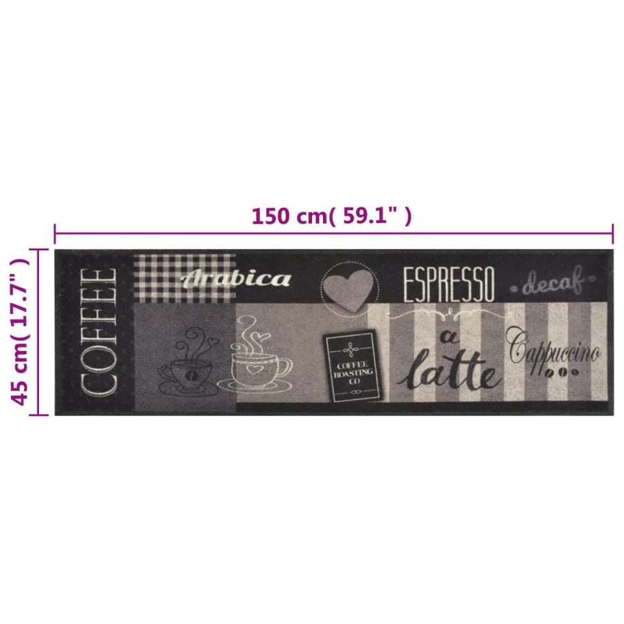 Keukenmat Wasbaar Koffieprint Fluweel Zwart 45 x 150 cm Koffiebruin