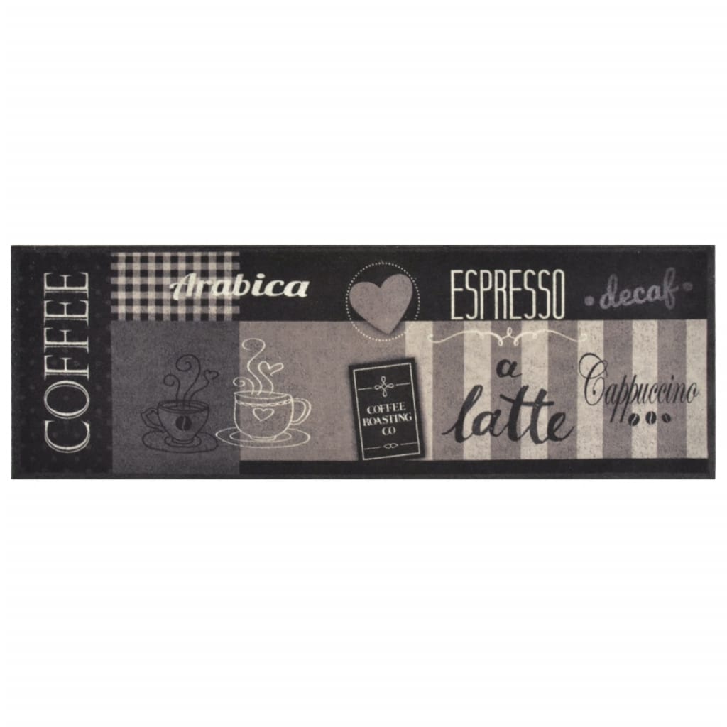 Keukenmat Wasbaar Koffieprint Fluweel Zwart 60 x 180 cm Koffiebruin