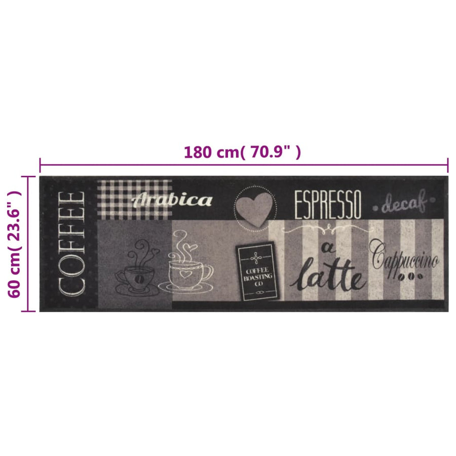 Keukenmat Wasbaar Koffieprint Fluweel Zwart 60 x 180 cm Koffiebruin