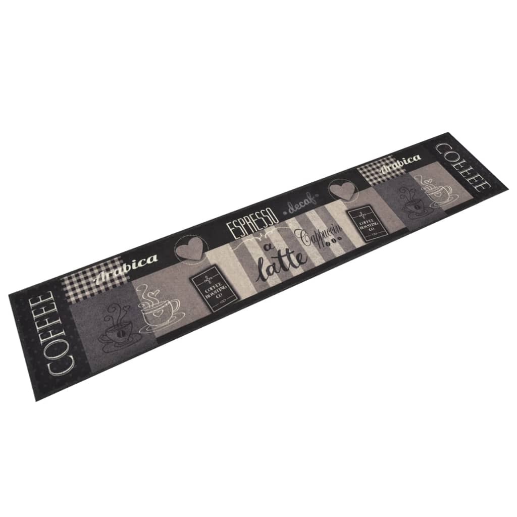 Keukenmat Wasbaar Koffieprint Fluweel Zwart 60 x 300 cm Koffiebruin