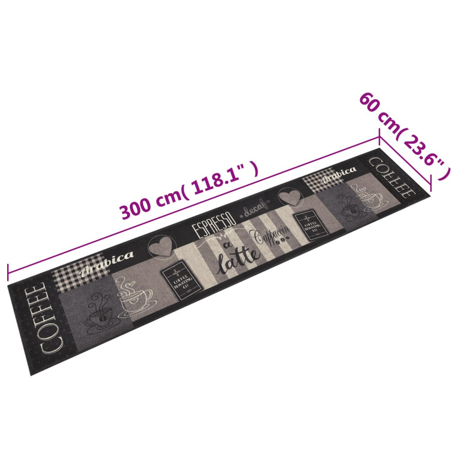 Keukenmat Wasbaar Koffieprint Fluweel Zwart 60 x 300 cm Koffiebruin