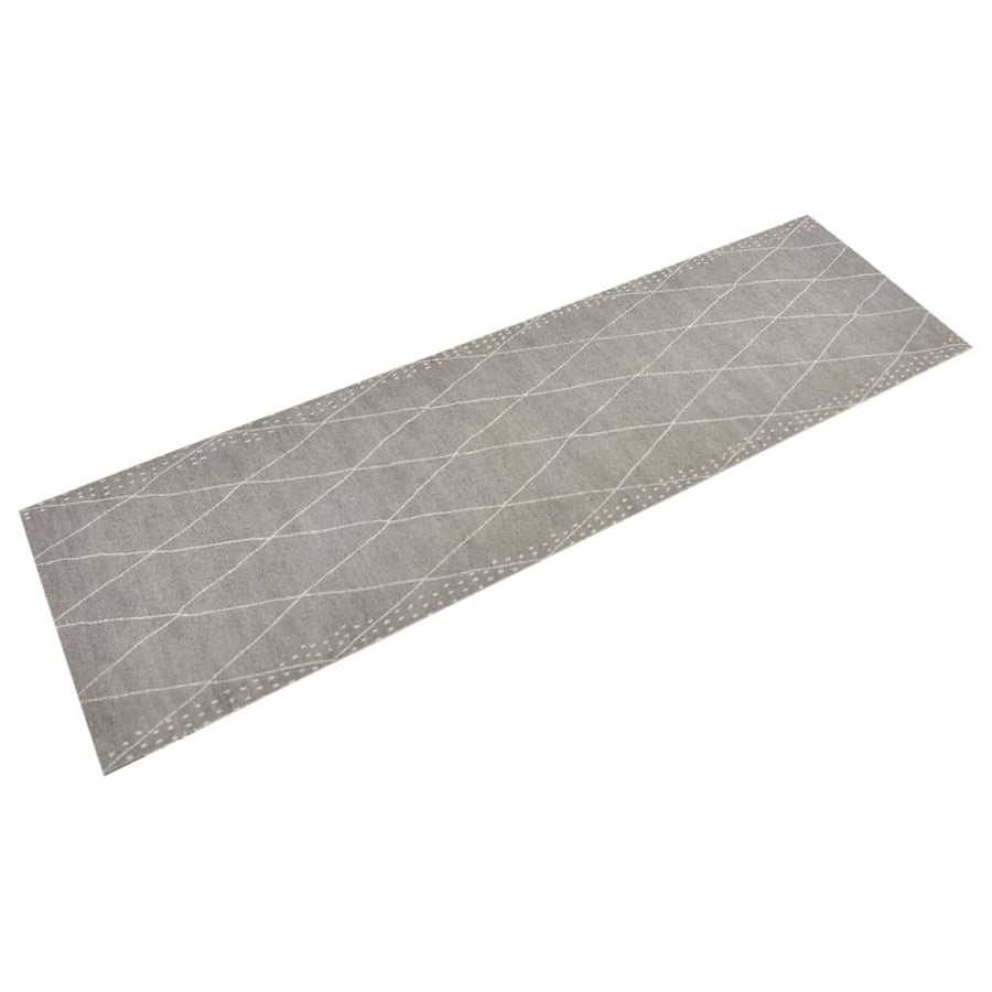 Keukenmat Wasbaar Geruit Fluweel 45 x 150 cm Lichtgrijs