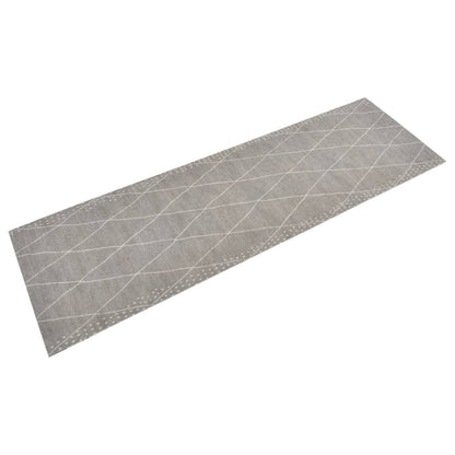 Keukenmat Wasbaar Geruit Fluweel 60 x 180 cm Lichtgrijs