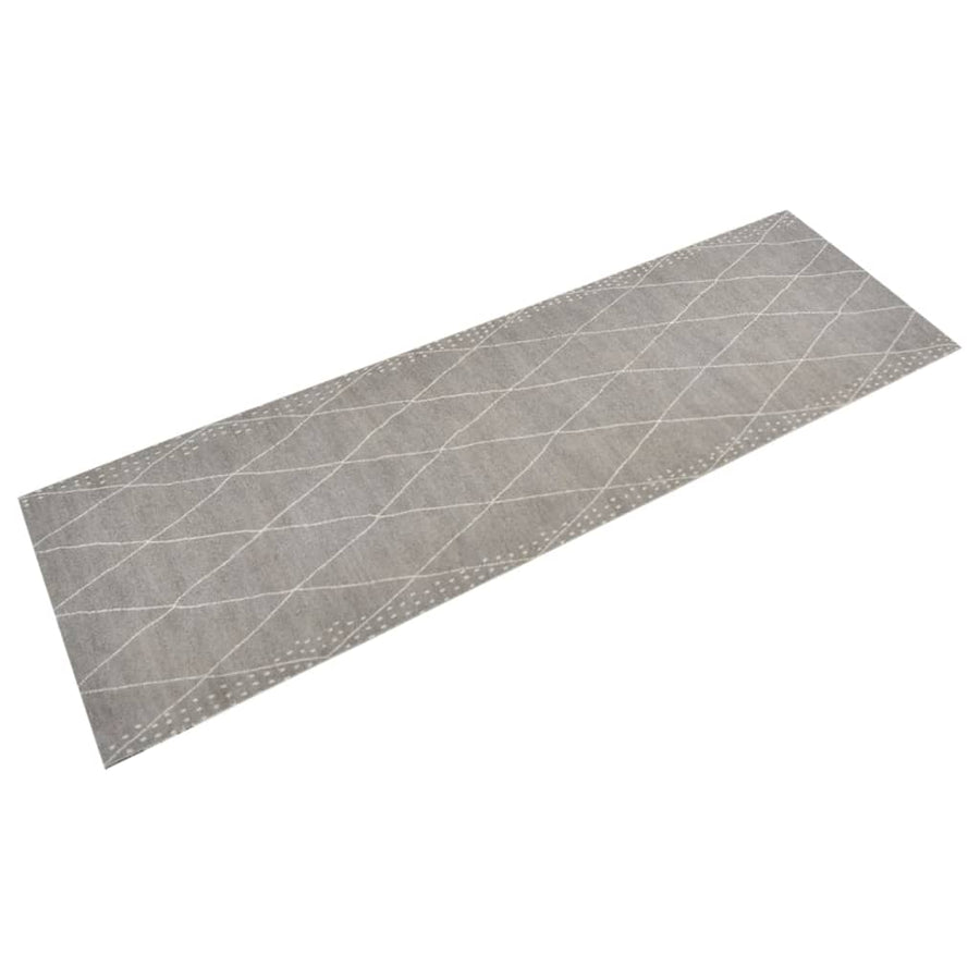 Keukenmat Wasbaar Geruit Fluweel 60 x 180 cm Lichtgrijs