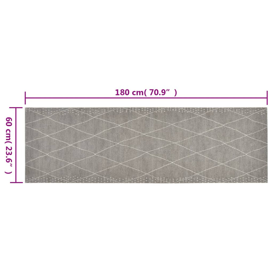 Keukenmat Wasbaar Geruit Fluweel 60 x 180 cm Lichtgrijs