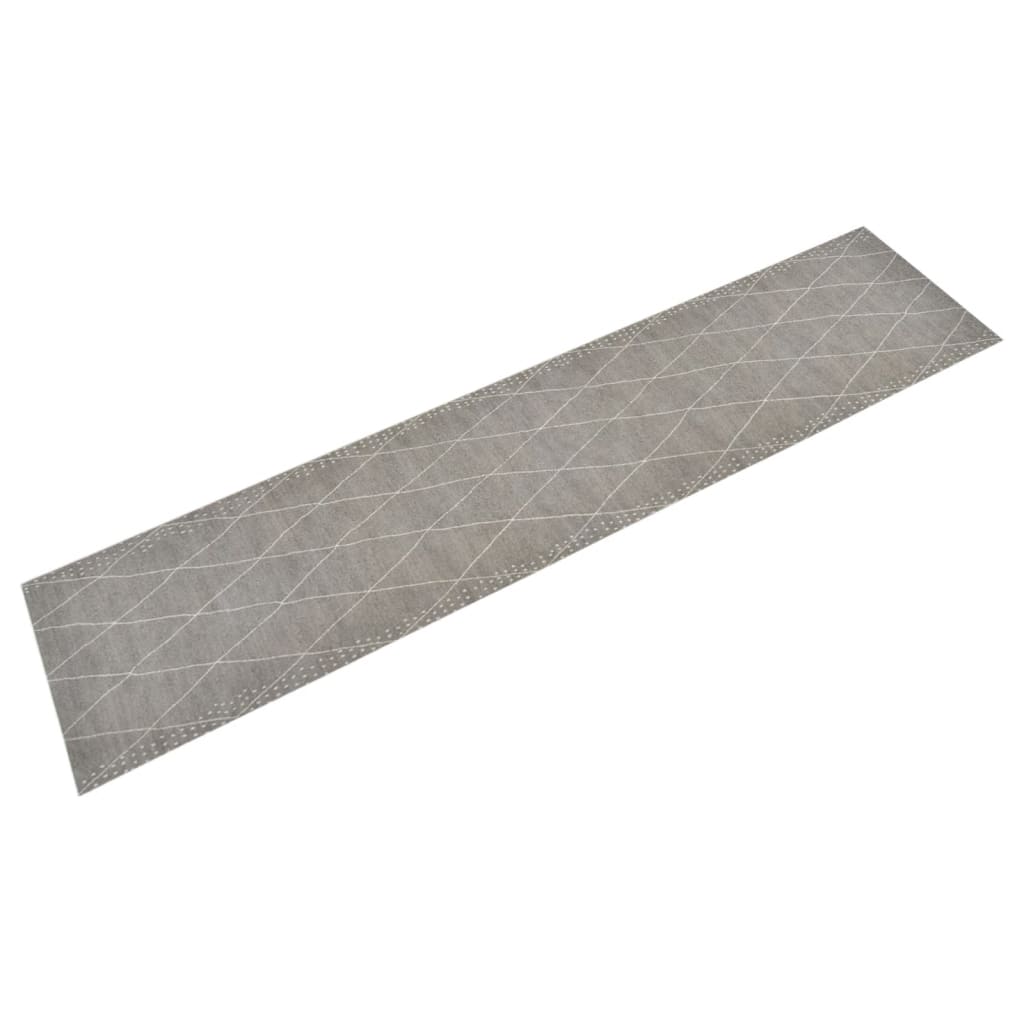 Keukenmat Wasbaar Geruit Fluweel 60 x 300 cm Lichtgrijs