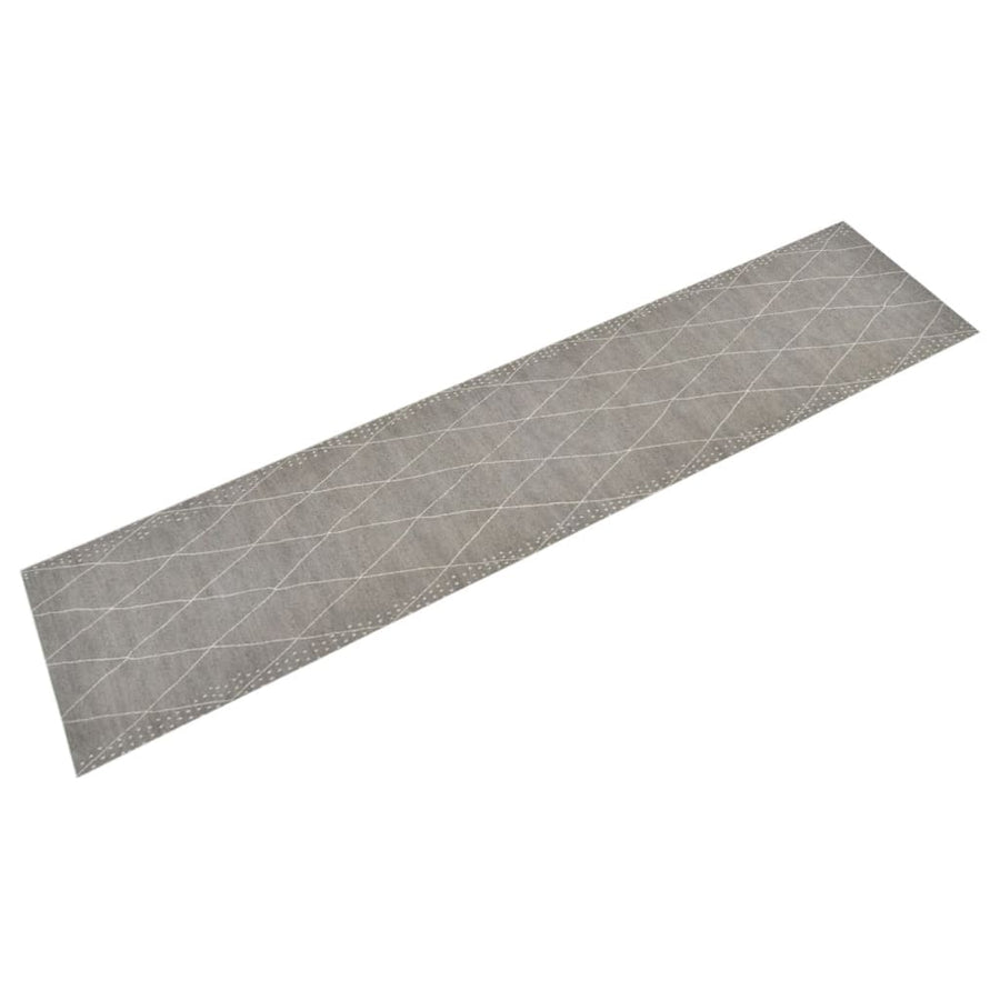 Keukenmat Wasbaar Geruit Fluweel 60 x 300 cm Lichtgrijs