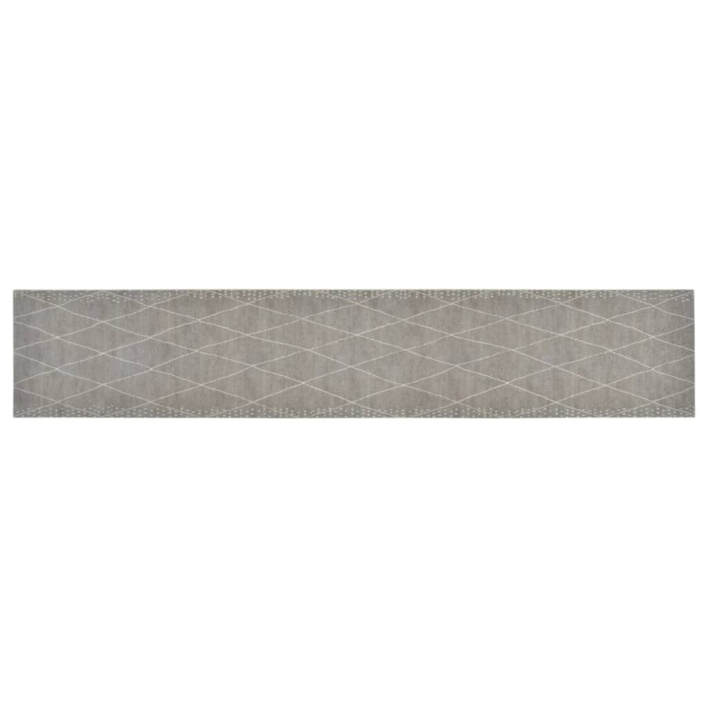 Keukenmat Wasbaar Geruit Fluweel 60 x 300 cm Lichtgrijs
