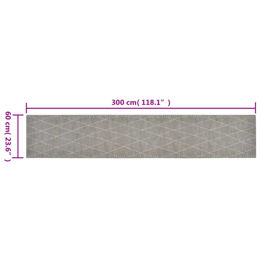 Keukenmat Wasbaar Geruit Fluweel 60 x 300 cm Lichtgrijs