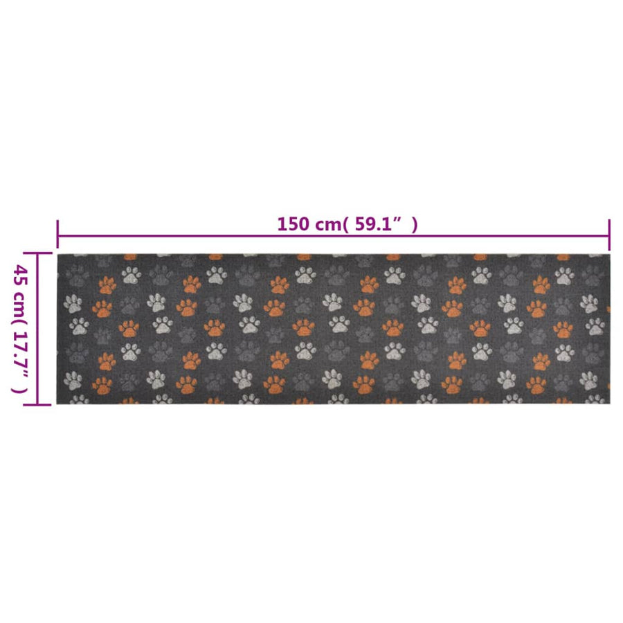 Keukenmat Wasbaar Potenprint Fluweel 45 x 150 cm Grijs met pootafdrukken