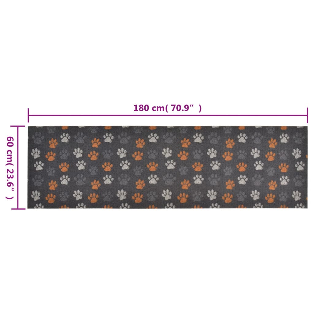 Keukenmat Wasbaar Potenprint Fluweel 60 x 180 cm Grijs met pootafdrukken