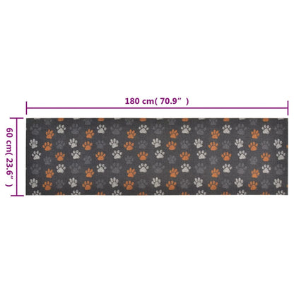 Keukenmat Wasbaar Potenprint Fluweel 60 x 180 cm Grijs met pootafdrukken