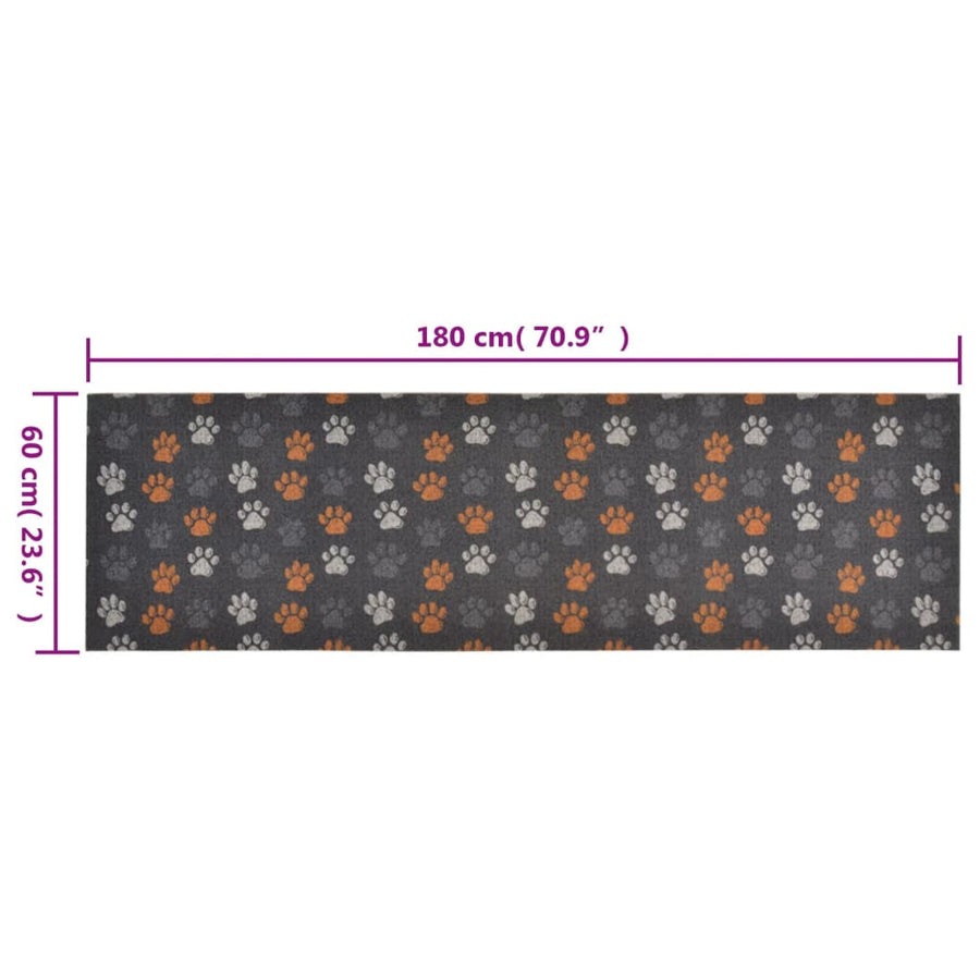 Keukenmat Wasbaar Potenprint Fluweel 60 x 180 cm Grijs met pootafdrukken