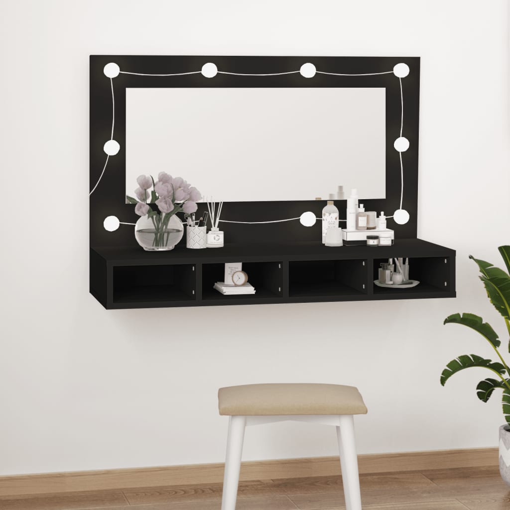 Spiegelkast Met Led-Verlichting 90X3,5X62 Cm Zwart