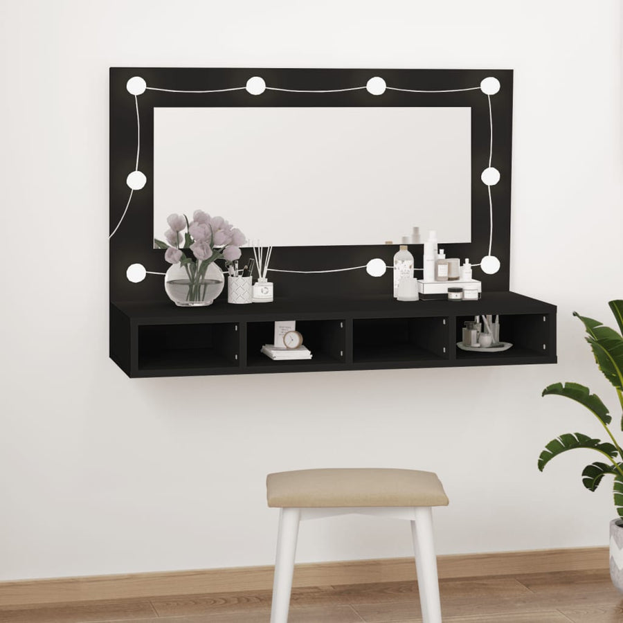 Spiegelkast Met Led-Verlichting 90X3,5X62 Cm Zwart
