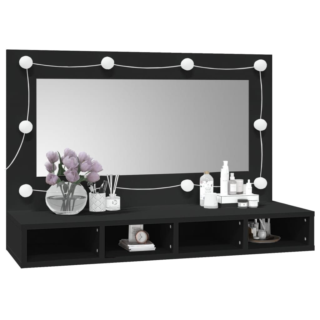 Spiegelkast Met Led-Verlichting 90X3,5X62 Cm Zwart