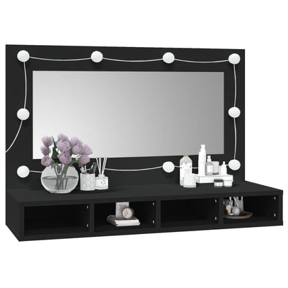 Spiegelkast Met Led-Verlichting 90X3,5X62 Cm Zwart