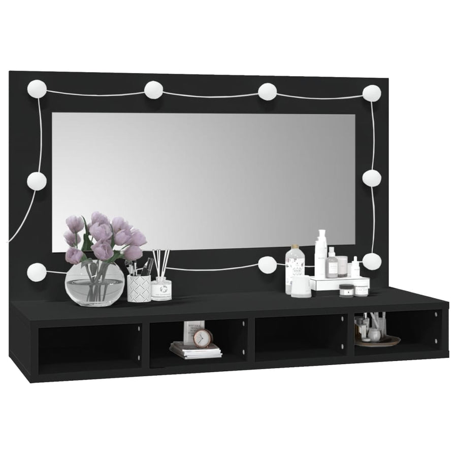 Spiegelkast Met Led-Verlichting 90X3,5X62 Cm Zwart