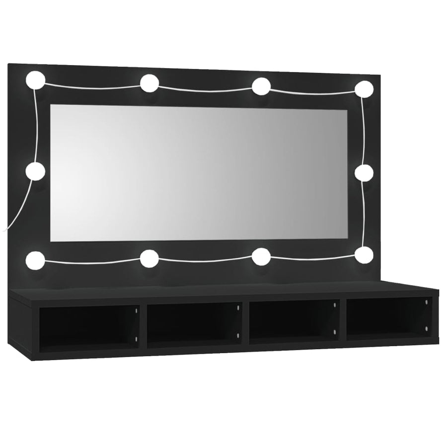 Spiegelkast Met Led-Verlichting 90X3,5X62 Cm Zwart