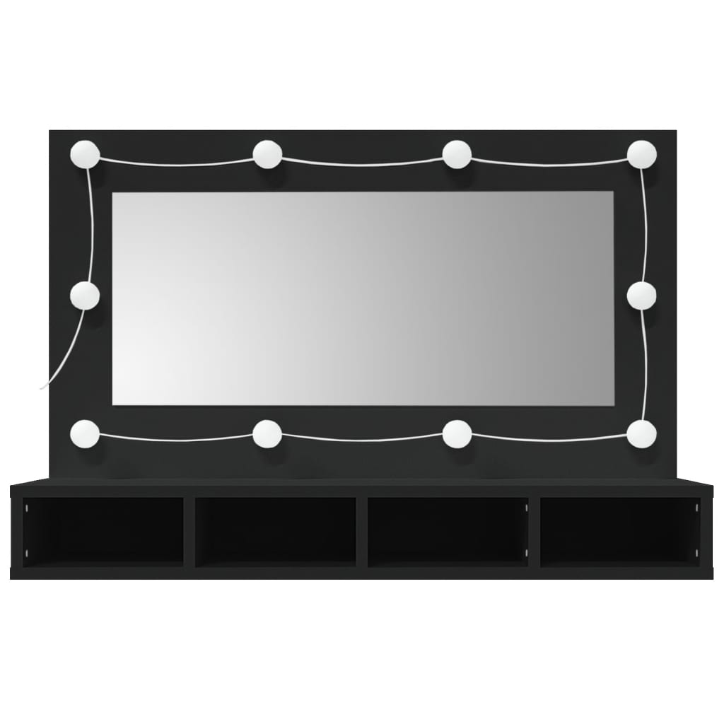 Spiegelkast Met Led-Verlichting 90X3,5X62 Cm Zwart