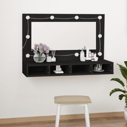 Spiegelkast Met Led-Verlichting 90X3,5X62 Cm Zwart
