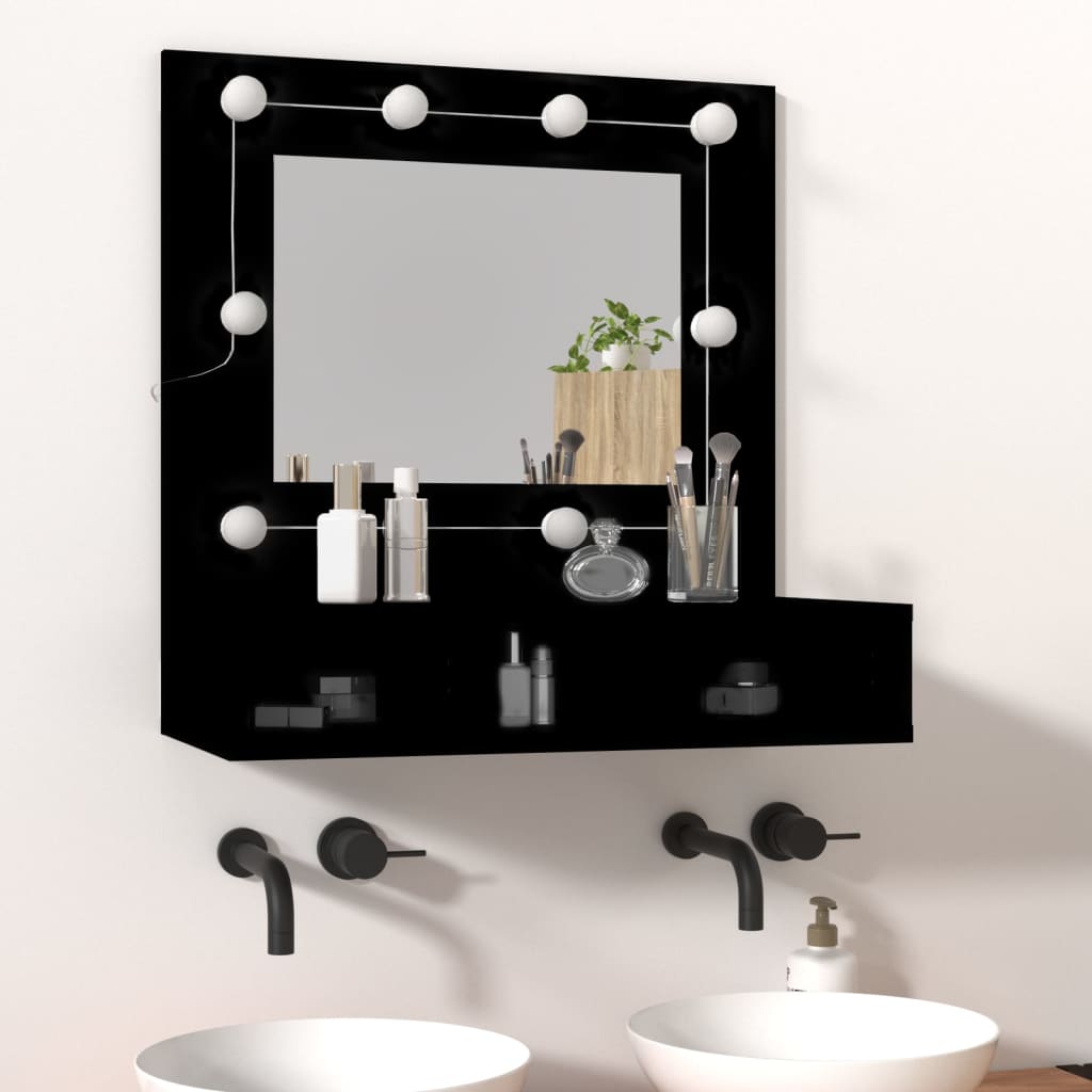 Spiegelkast Met Led-Verlichting 60X3,5X62 Cm Zwart