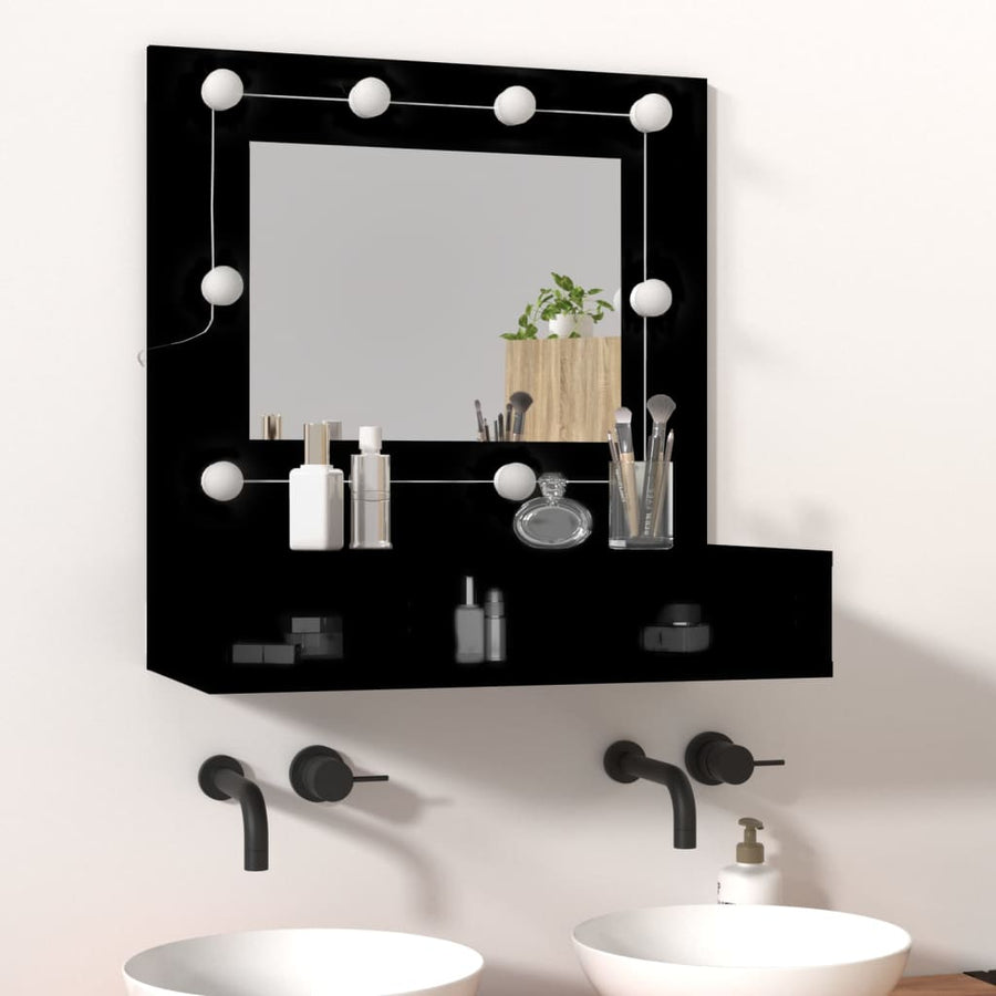 Spiegelkast Met Led-Verlichting 60X3,5X62 Cm Zwart