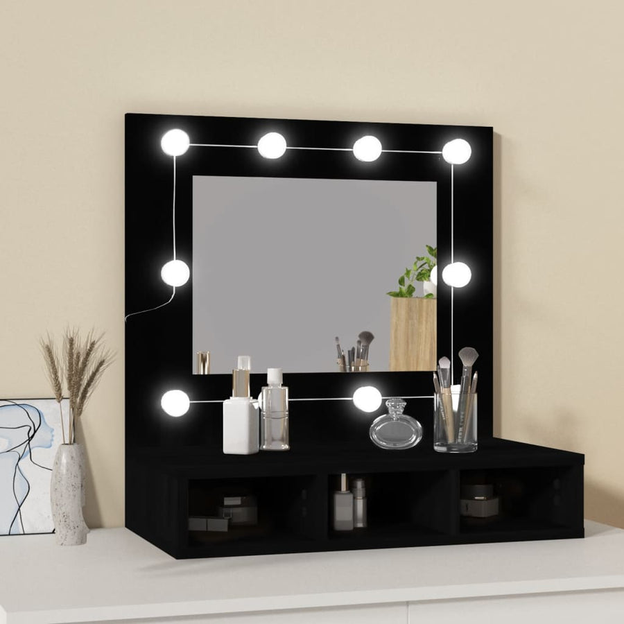 Spiegelkast Met Led-Verlichting 60X3,5X62 Cm Zwart