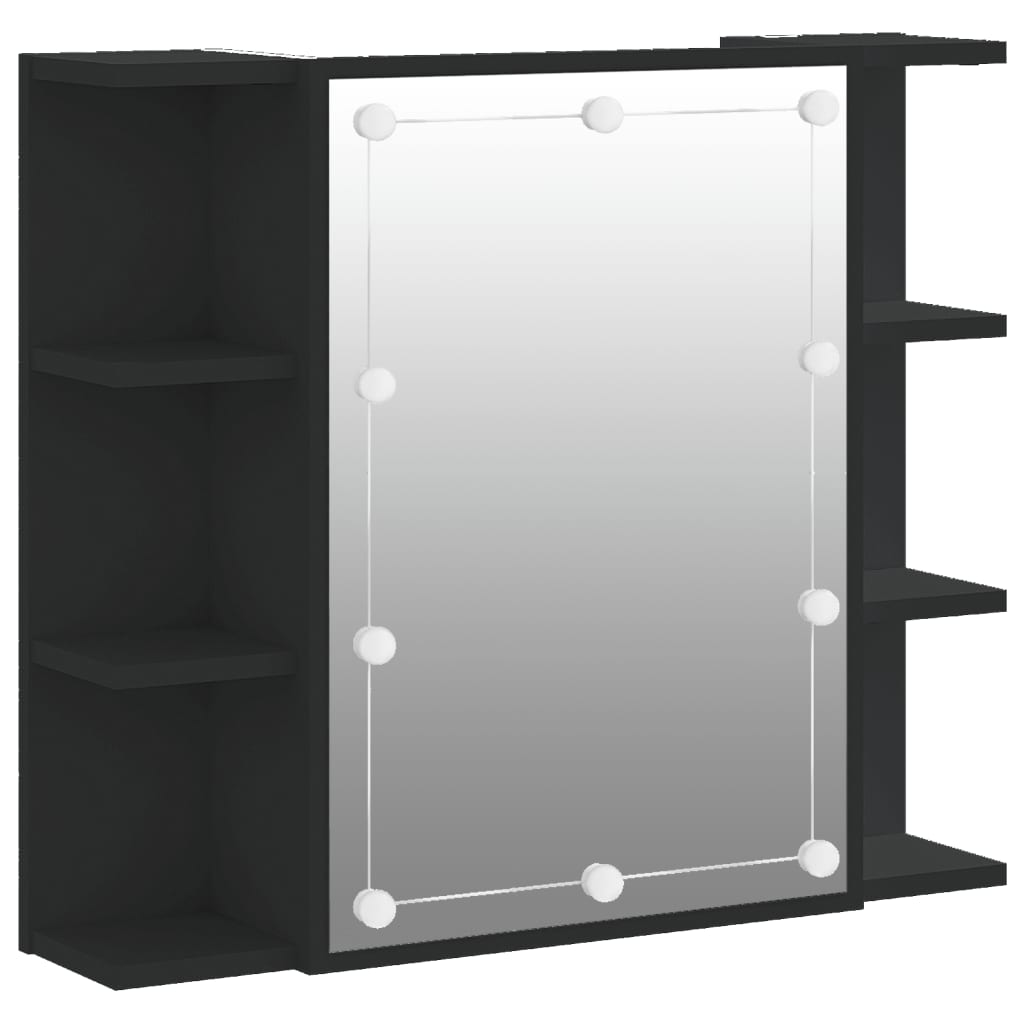 Spiegelkast Met Led-Verlichting 70X6,5X60 Cm Zwart