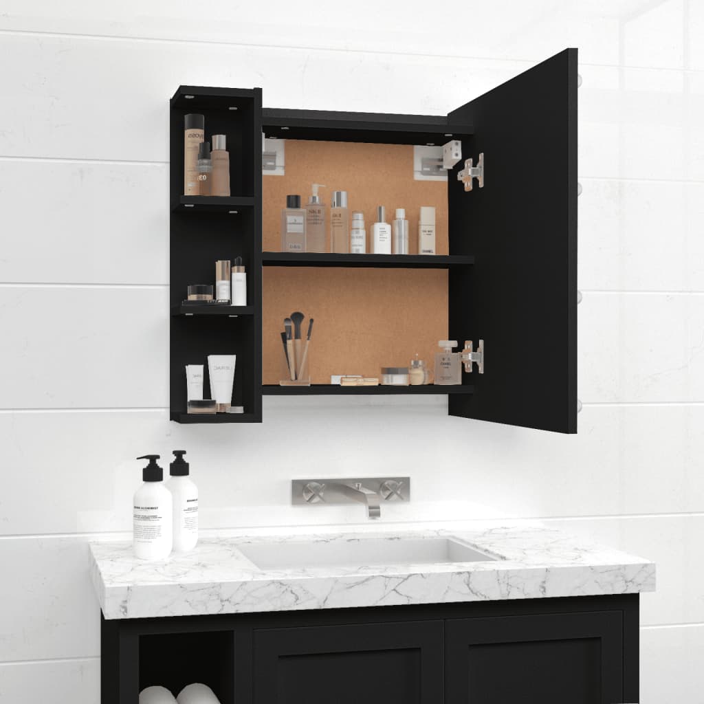 Spiegelkast Met Led-Verlichting 70X6,5X60 Cm Zwart
