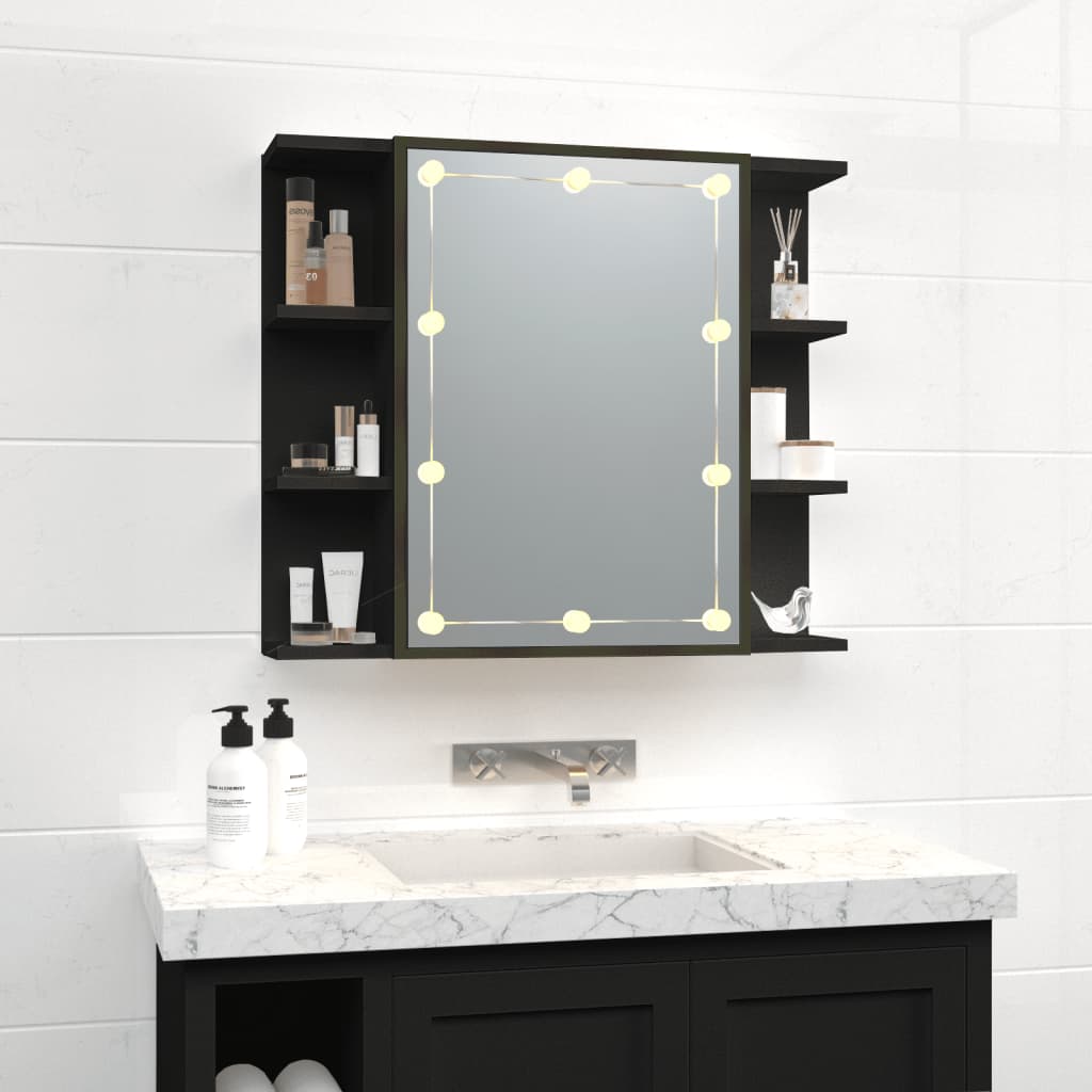 Spiegelkast Met Led-Verlichting 70X6,5X60 Cm Zwart