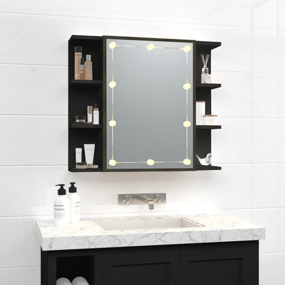 Spiegelkast Met Led-Verlichting 70X6,5X60 Cm Zwart