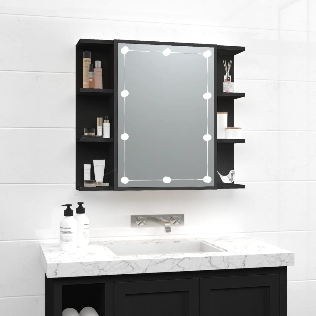 Spiegelkast Met Led-Verlichting 70X6,5X60 Cm Zwart