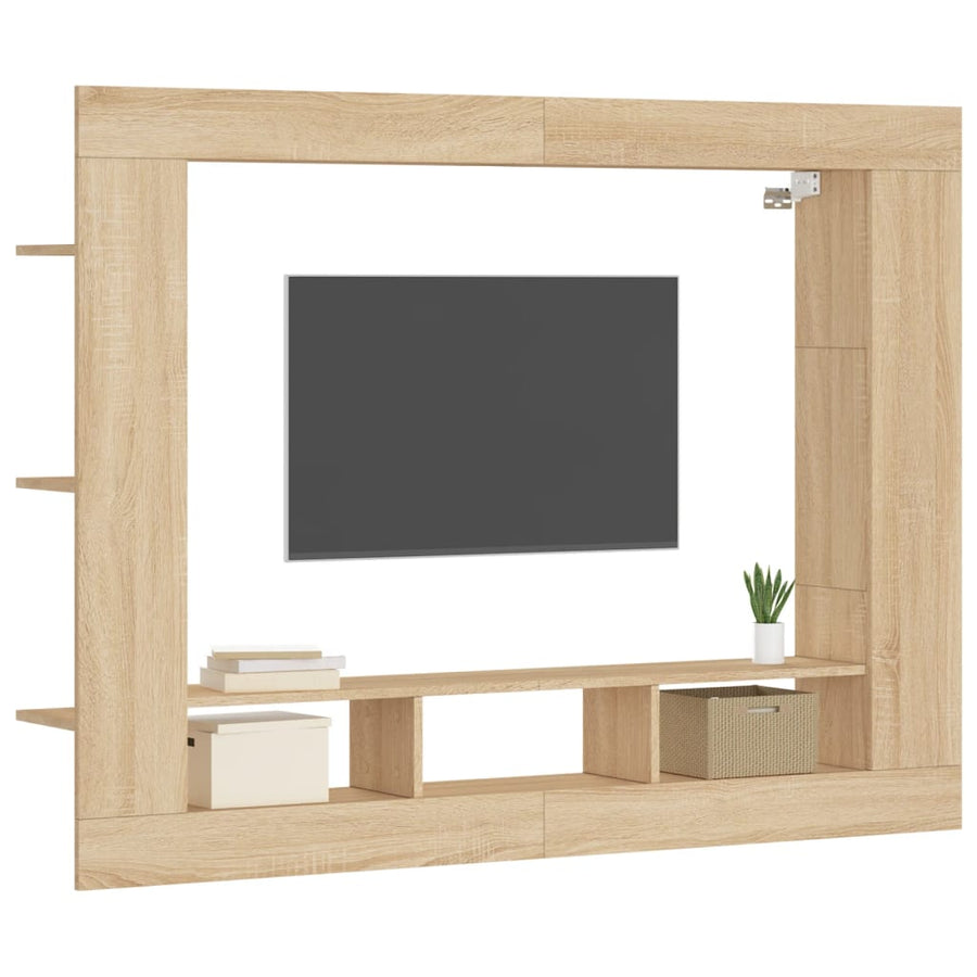 Tv-Meubel 152X22X113 Cm Bewerkt Hout Sonoma Eikenkleurig