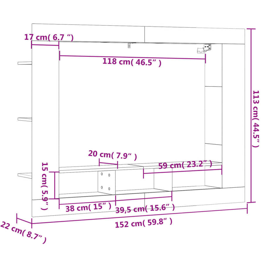 Tv-Meubel 152X22X113 Cm Bewerkt Hout Betongrijs