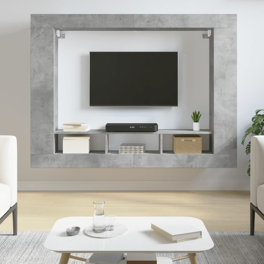 Tv-Meubel 152X22X113 Cm Bewerkt Hout Betongrijs