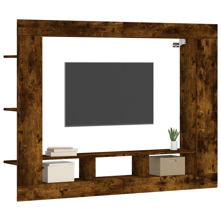 Tv-Meubel 152X22X113 Cm Bewerkt Hout Gerookt Eikenkleurig