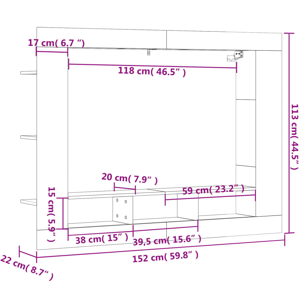 Tv-Meubel 152X22X113 Cm Bewerkt Hout Gerookt Eikenkleurig