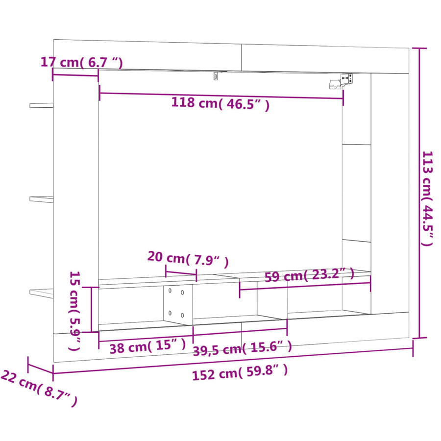 Tv-Meubel 152X22X113 Cm Bewerkt Hout Gerookt Eikenkleurig
