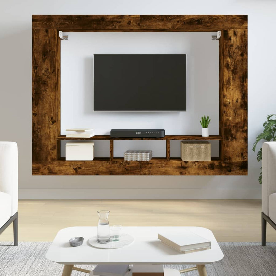 Tv-Meubel 152X22X113 Cm Bewerkt Hout Gerookt Eikenkleurig