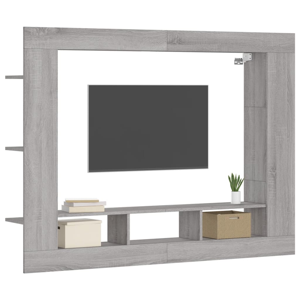 Tv-Meubel 152X22X113 Cm Bewerkt Hout Grijs Sonoma Eikenkleurig