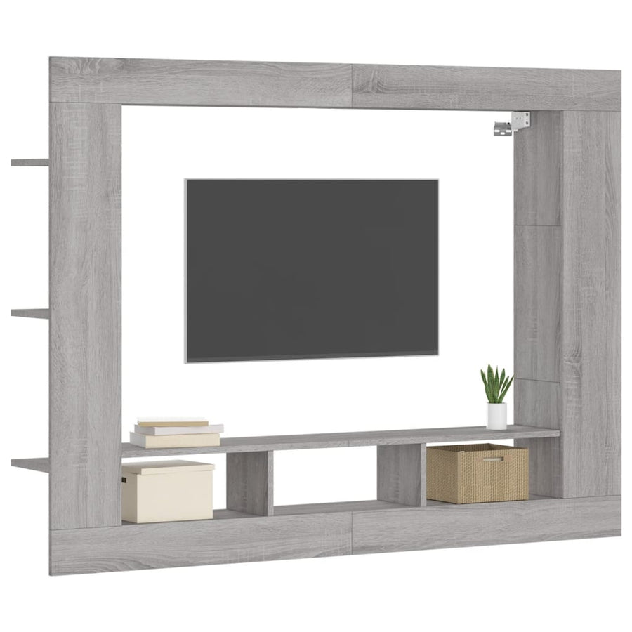 Tv-Meubel 152X22X113 Cm Bewerkt Hout Grijs Sonoma Eikenkleurig