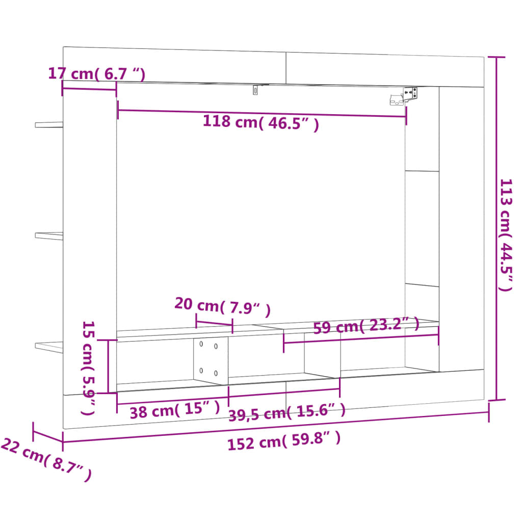 Tv-Meubel 152X22X113 Cm Bewerkt Hout bruin eikenkleur