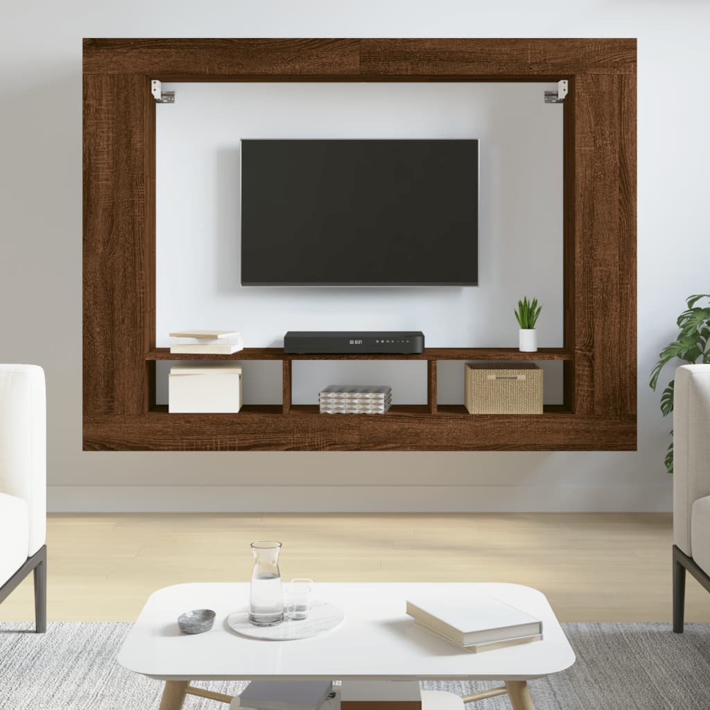 Tv-Meubel 152X22X113 Cm Bewerkt Hout bruin eikenkleur