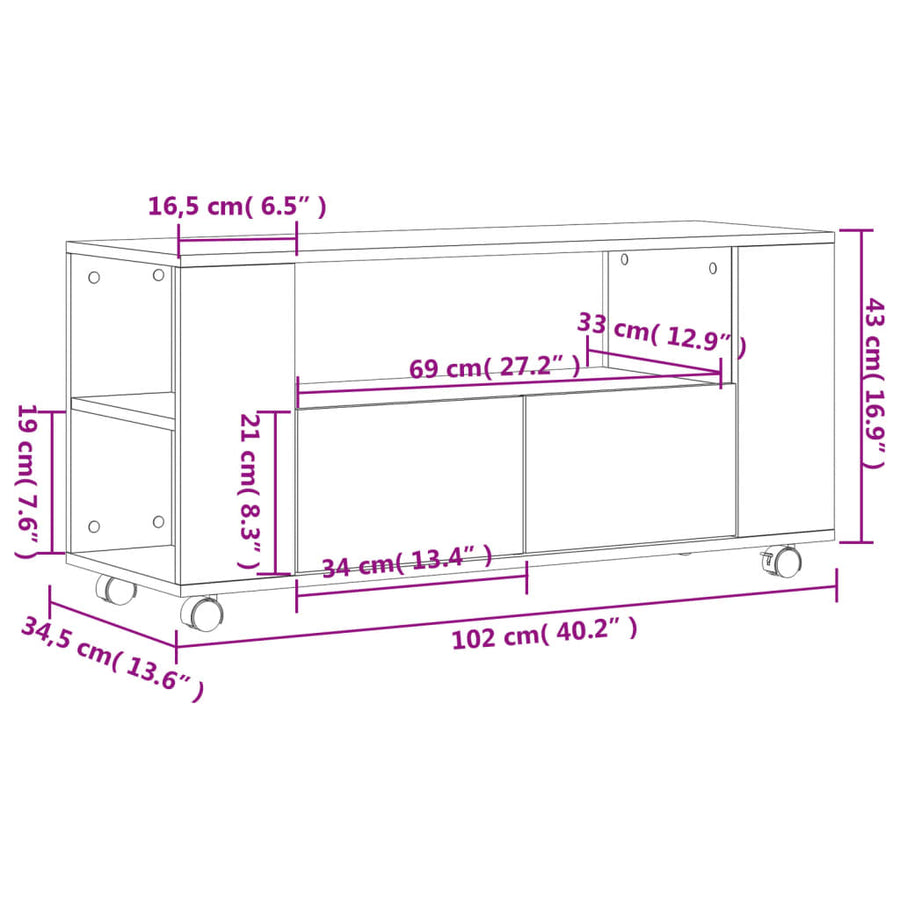 Tv-Meubel 02X34,5X43 Cm Bewerkt Hout Betongrijs