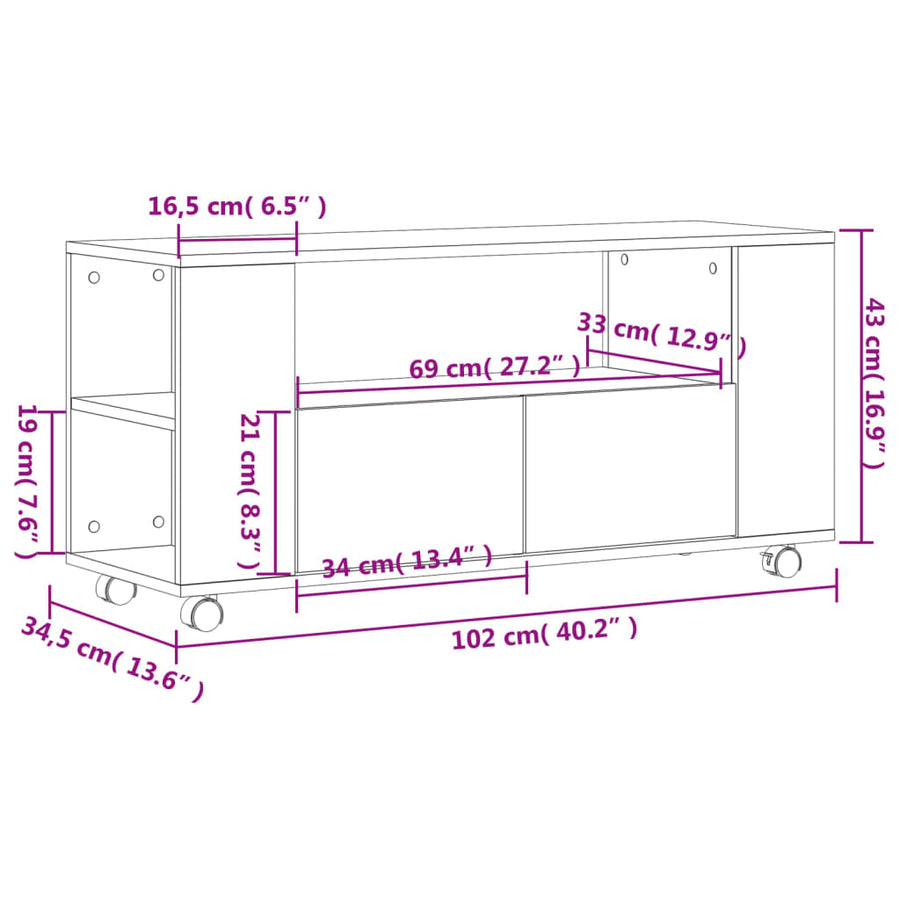 Tv-Meubel 02X34,5X43 Cm Bewerkt Hout Eikenkleurig Grijs sonoma