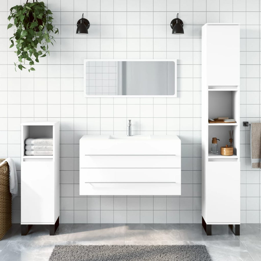 Badkamerkast Met Spiegel Bewerkt Hout Wit