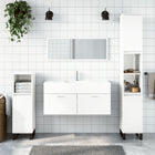 Bathroom cabinet with mirror, treated wood, high-gloss white
